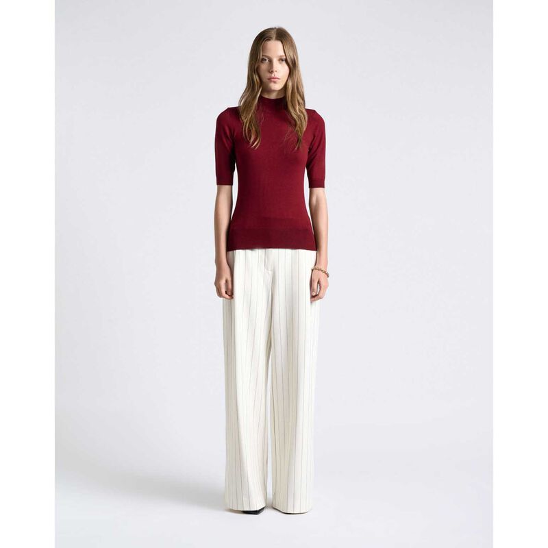 Cue Maroon Elbow Sleeve Funnel Neck Knit image number 2